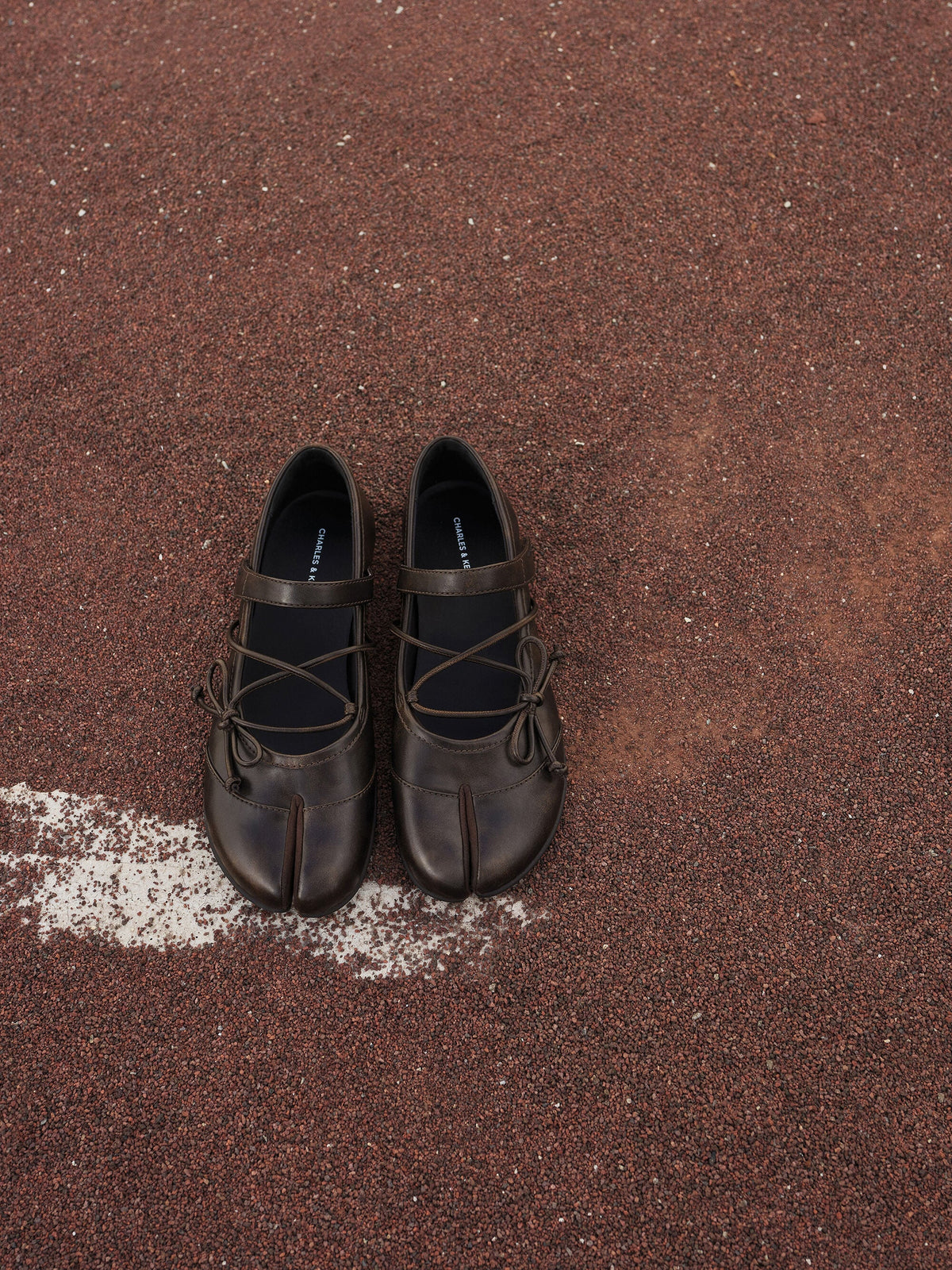 CHARLES & KEITH Customer Favorite / Aether Lace-Up Split-Toe Mary Jane Flats - Brown