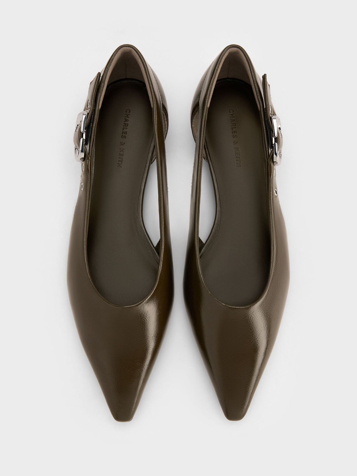 CHARLES & KEITH Sale / Buckled Cut-Out Ballet Flats - Olive