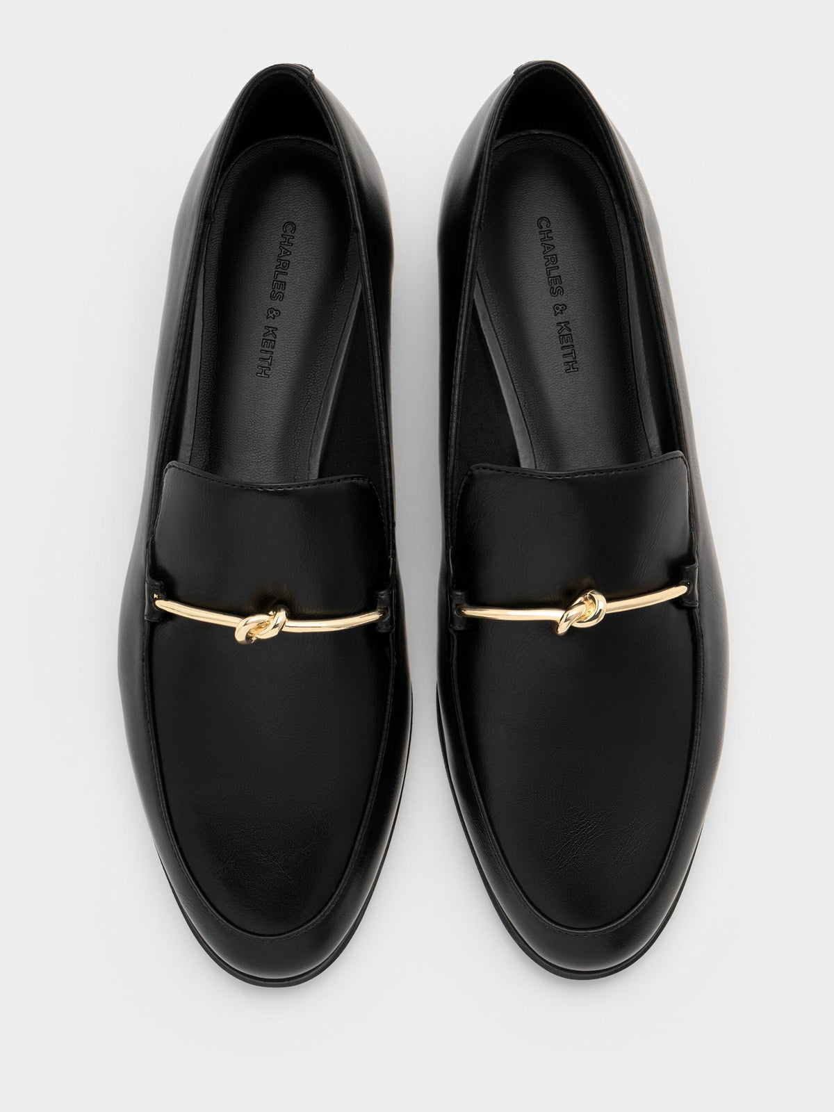 CHARLES & KEITH New / Metallic Knot-Bar Loafers - Black