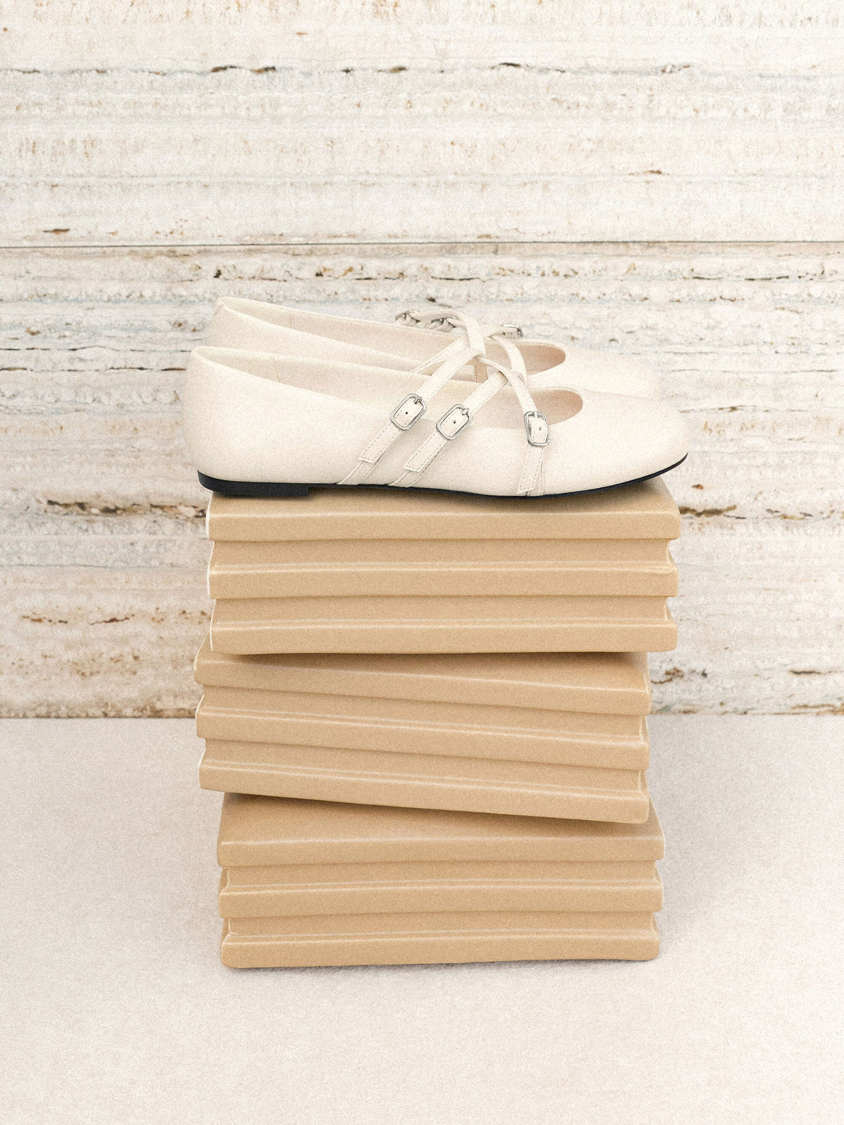 CHARLES & KEITH Best Price / Triple-Strap Mary Jane Flats - Chalk