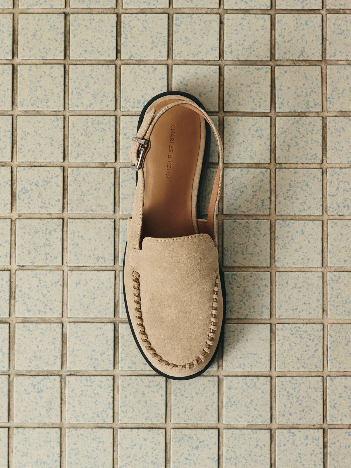 CHARLES & KEITH Premium / Gale Faux Suede Slingback Loafers - Beige