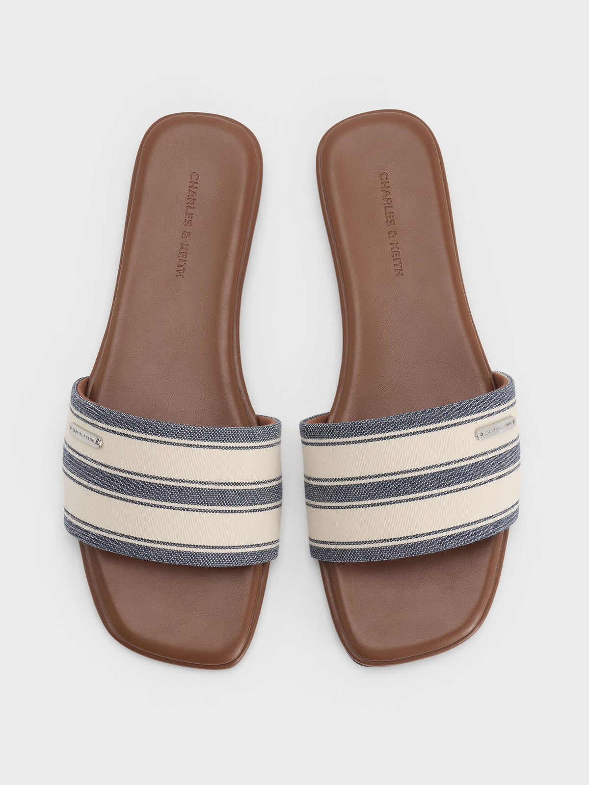CHARLES & KEITH Featured / Striped Square-Toe Slide Sandals - Dark Blue