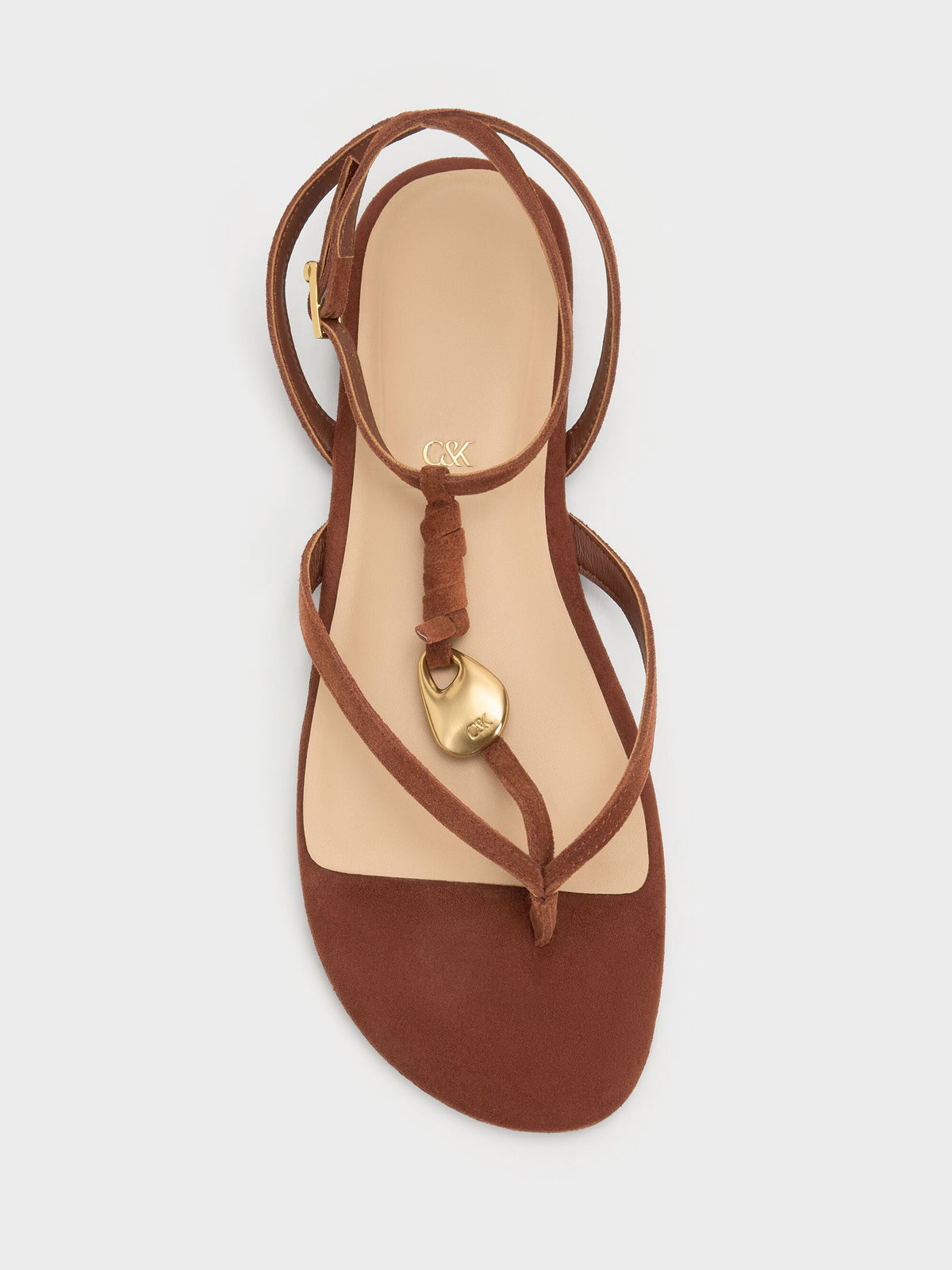 CHARLES & KEITH Recommended / Adema Leather Strappy Thong Sandals - Brown