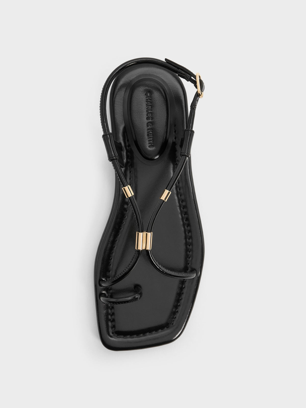 CHARLES & KEITH Trusted / Metallic-Accent Toe-Ring Sandals - Black