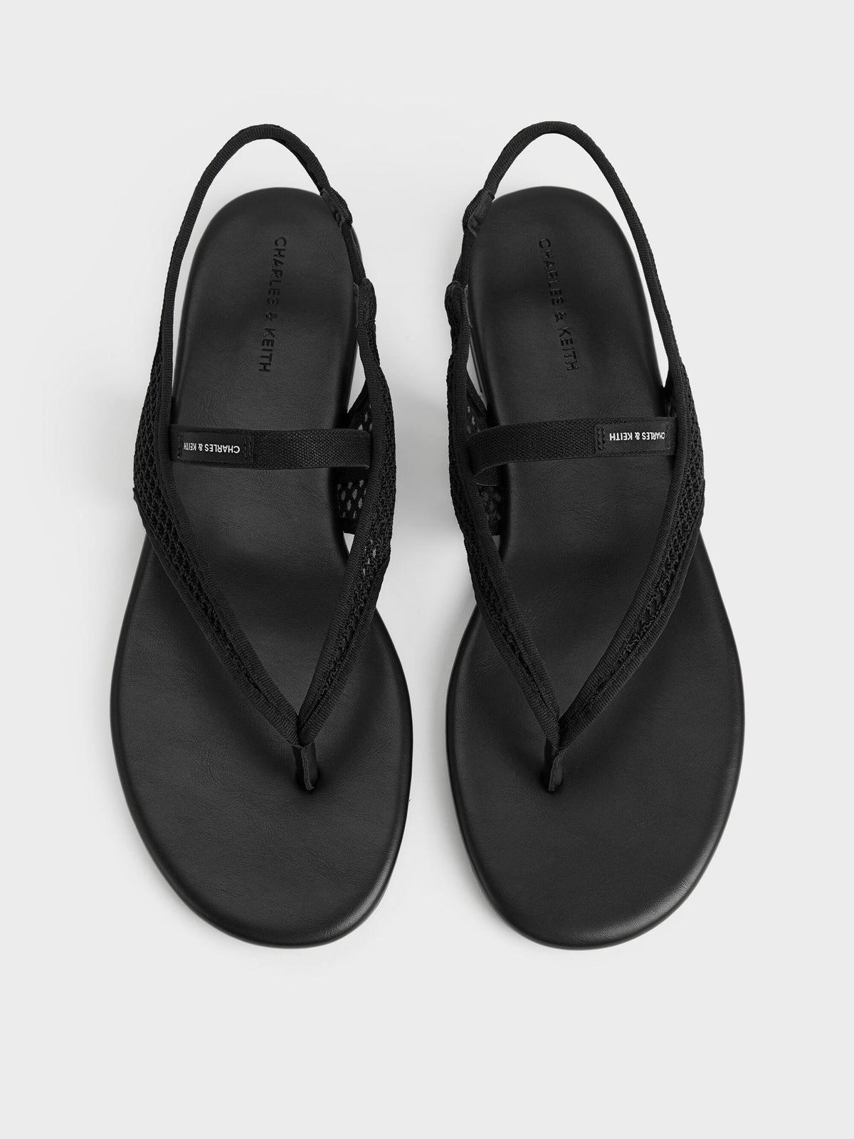 CHARLES & KEITH Discount / Ellory Mesh Thong Slingback Sandals - Black Textured