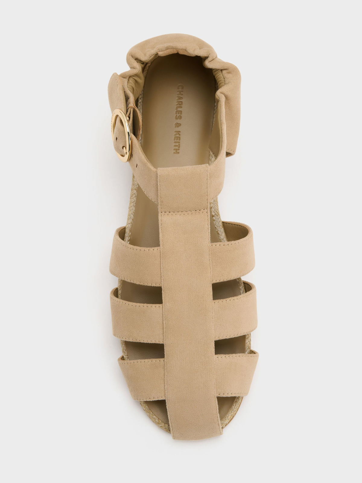 CHARLES & KEITH New / Faux Suede Caged Flat Espadrilles - Sand