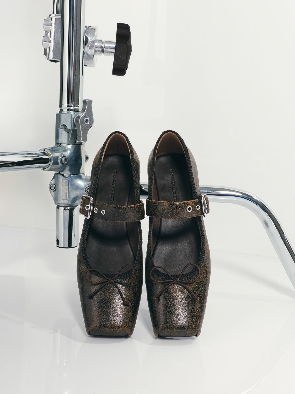 CHARLES & KEITH Essential / Myler Crinkle-Effect Bow Mary Janes - Dark Brown