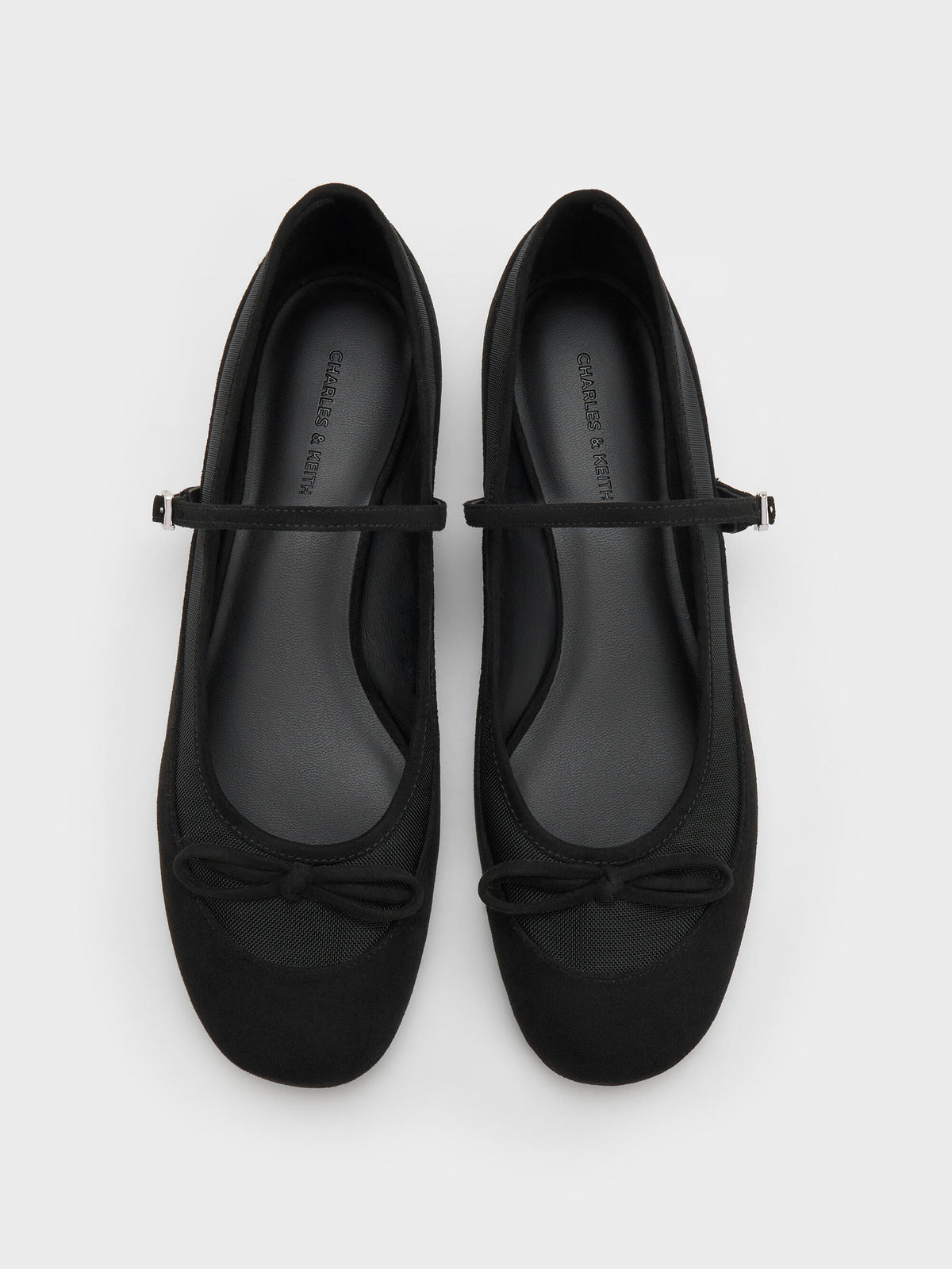 CHARLES & KEITH Value / Mulligan Faux Suede & Mesh Mary Janes - Black Textured