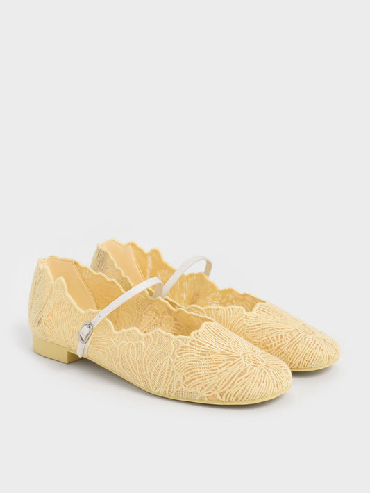 CHARLES & KEITH Value / Meja Floral Mary Jane Flats - Yellow