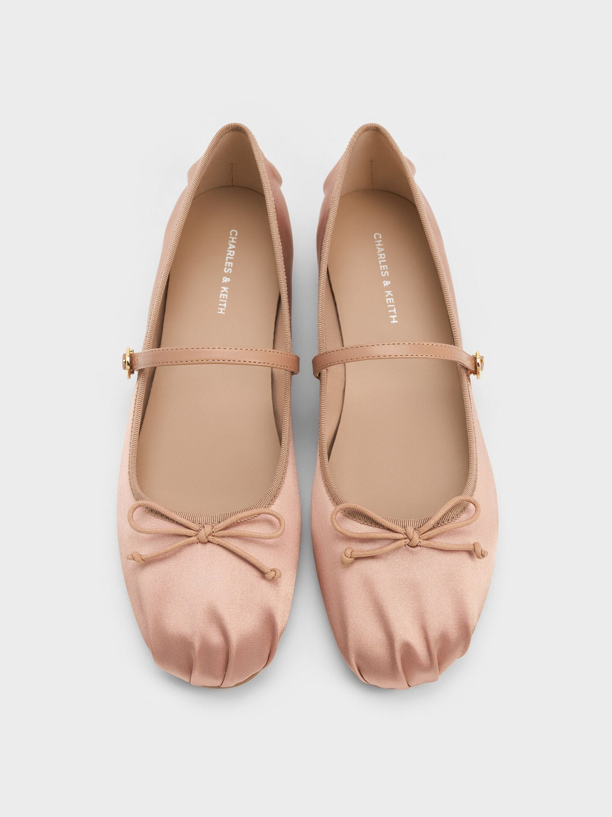 CHARLES & KEITH Value / Emiko Satin Bow Mary Jane Flats - Nude