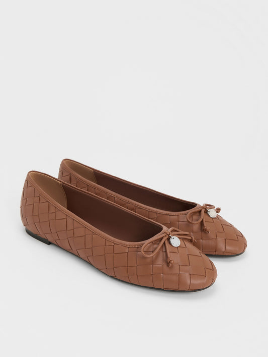 CHARLES & KEITH Deals / Ivette Woven Bow Ballet Flats - Brown