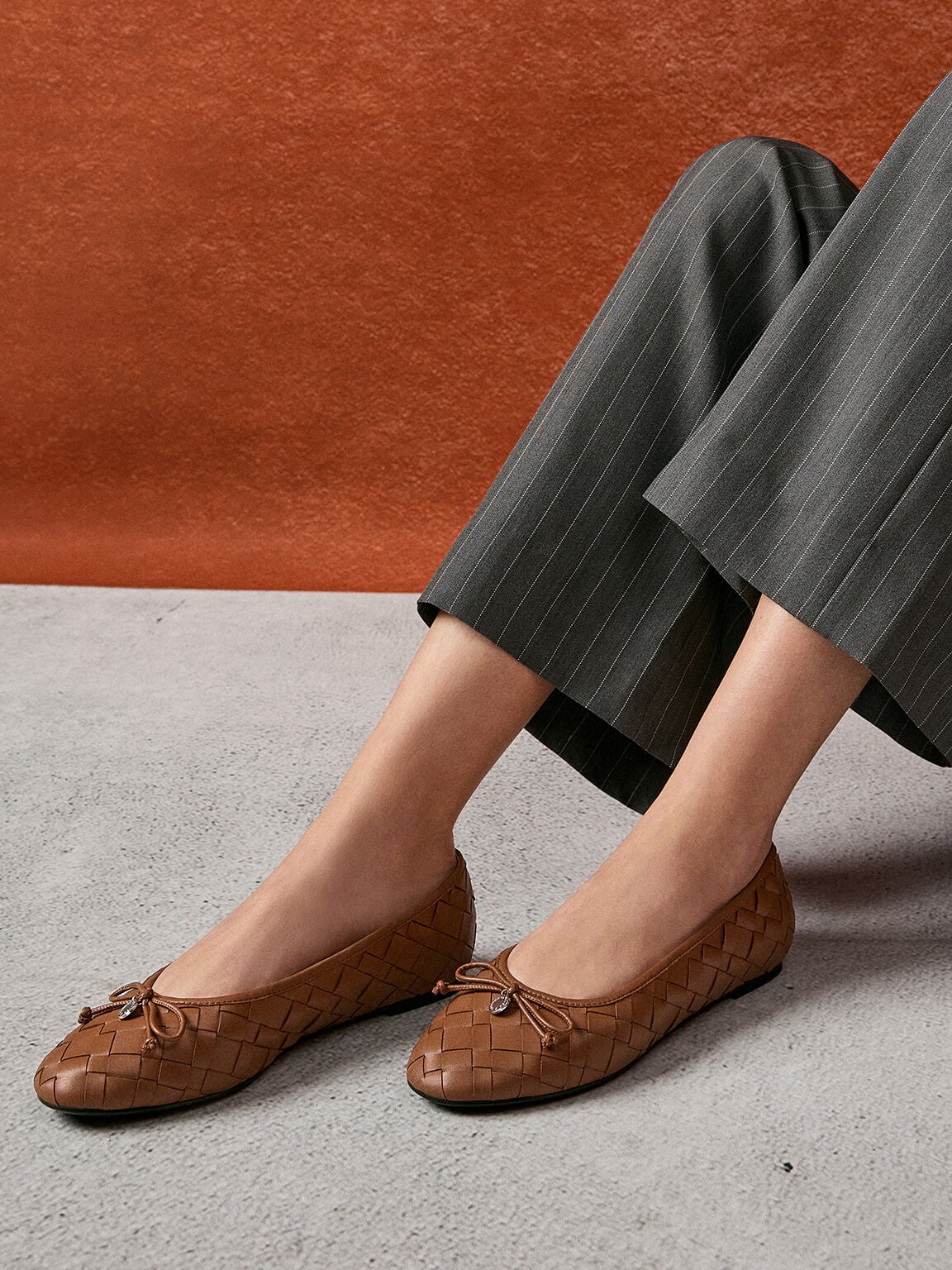 CHARLES & KEITH Deals / Ivette Woven Bow Ballet Flats - Brown