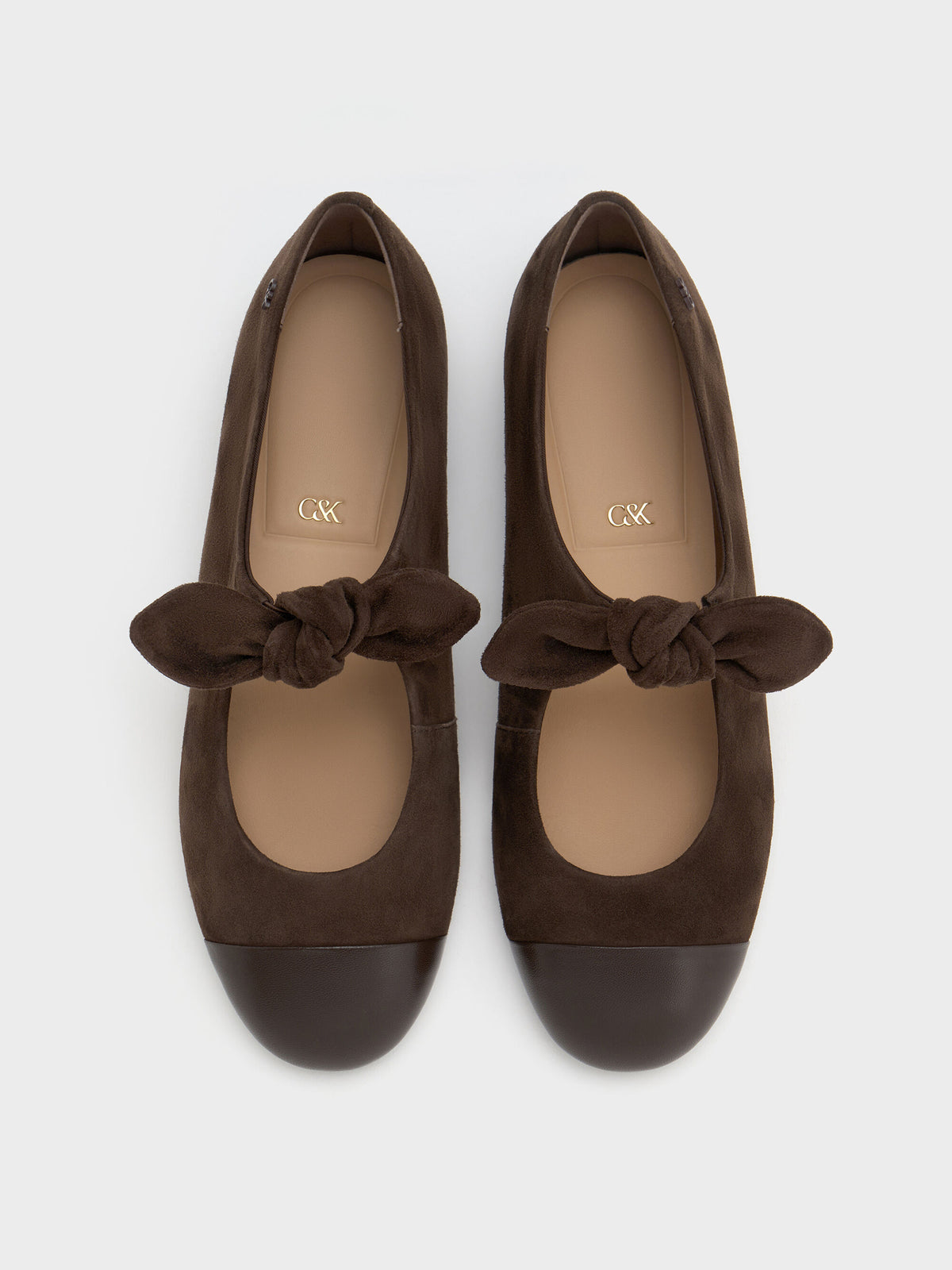 CHARLES & KEITH Latest / Suede & Leather Mary Janes - Dark Brown Textured
