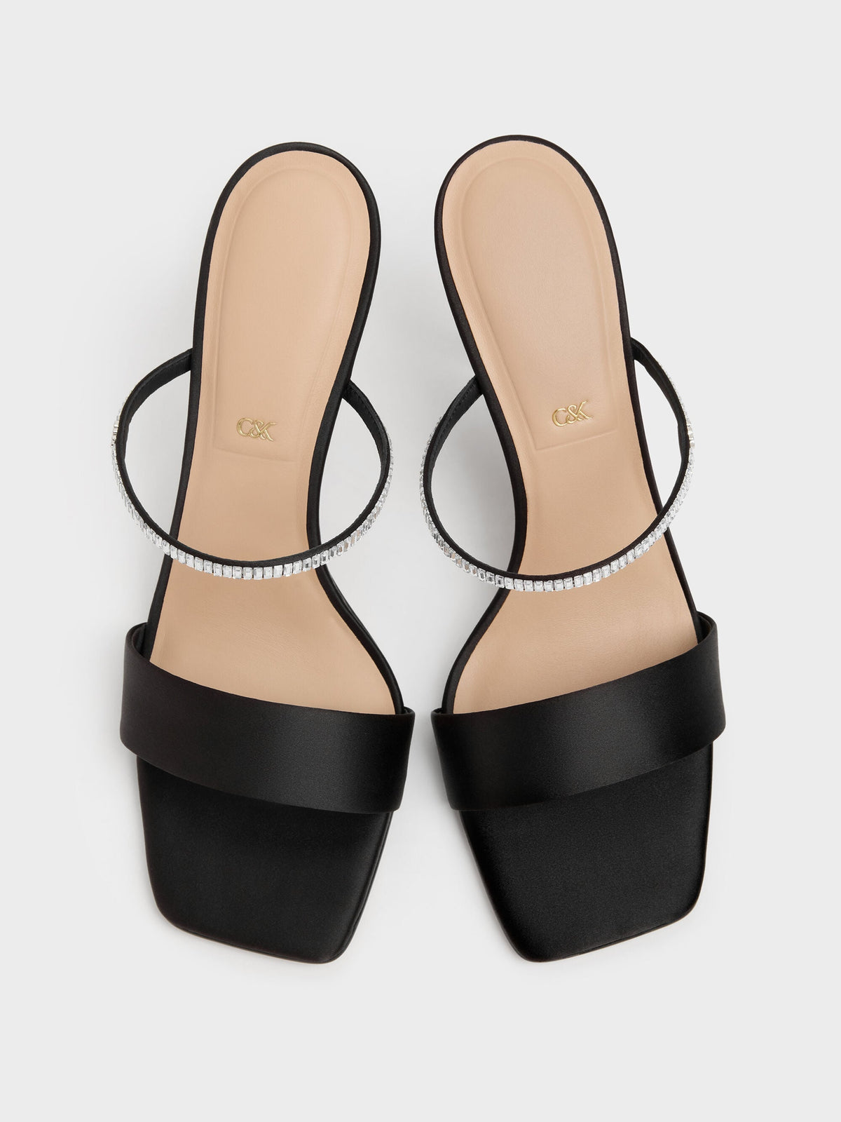 CHARLES & KEITH Featured / Gem Heeled Mules - Black Textured