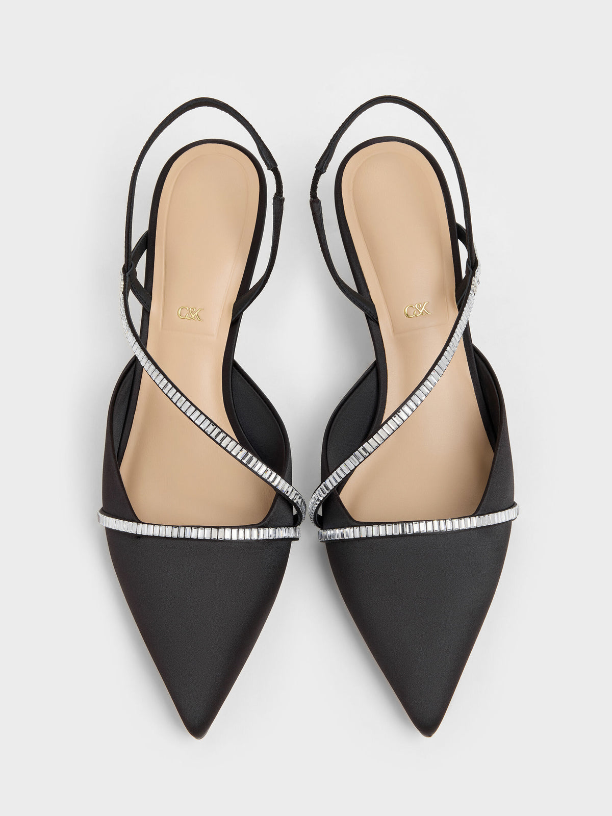 CHARLES & KEITH Value / Gem Slingback Kitten Heels - Black Textured