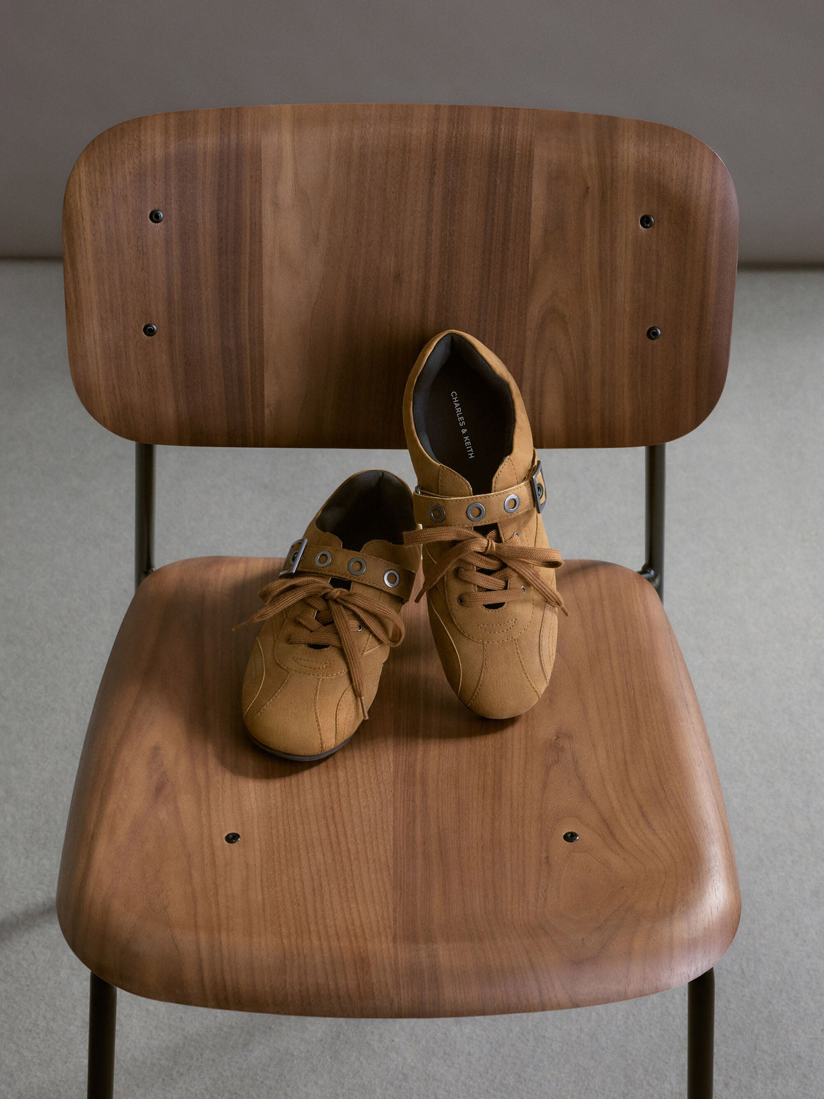 CHARLES & KEITH Classic / Jollie Grommet Mary Jane Sneakers - Sand