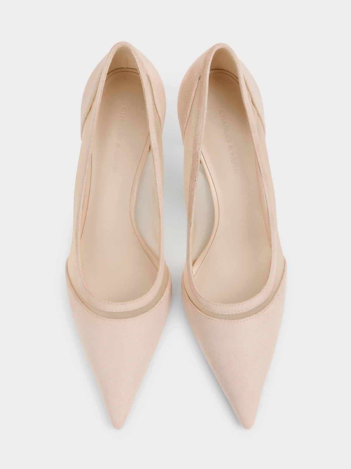 CHARLES & KEITH Sale / Faux Suede & Mesh Pointed Pumps - Beige
