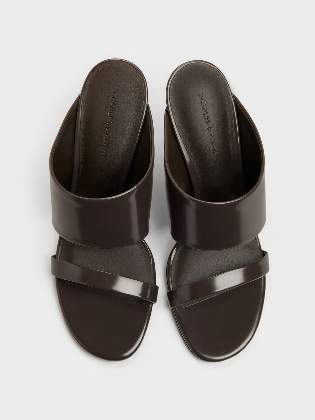 CHARLES & KEITH Everyday / Double-Strap Wedge Mules - Dark Brown