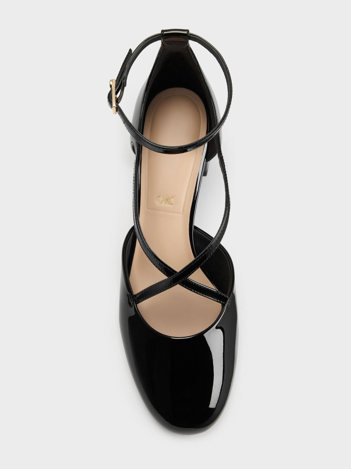 CHARLES & KEITH New / Patent Leather Crossover Pumps - Black Patent