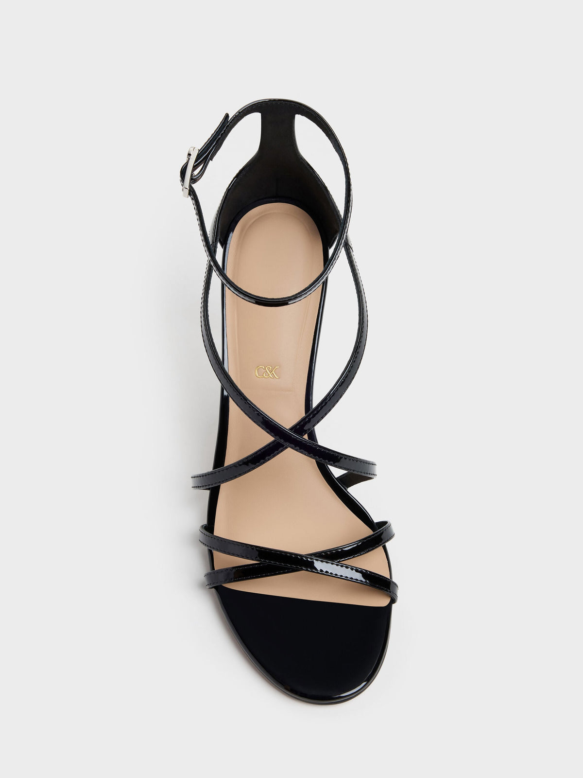 CHARLES & KEITH Value / Patent Leather Strappy Stiletto Sandals - Black Patent