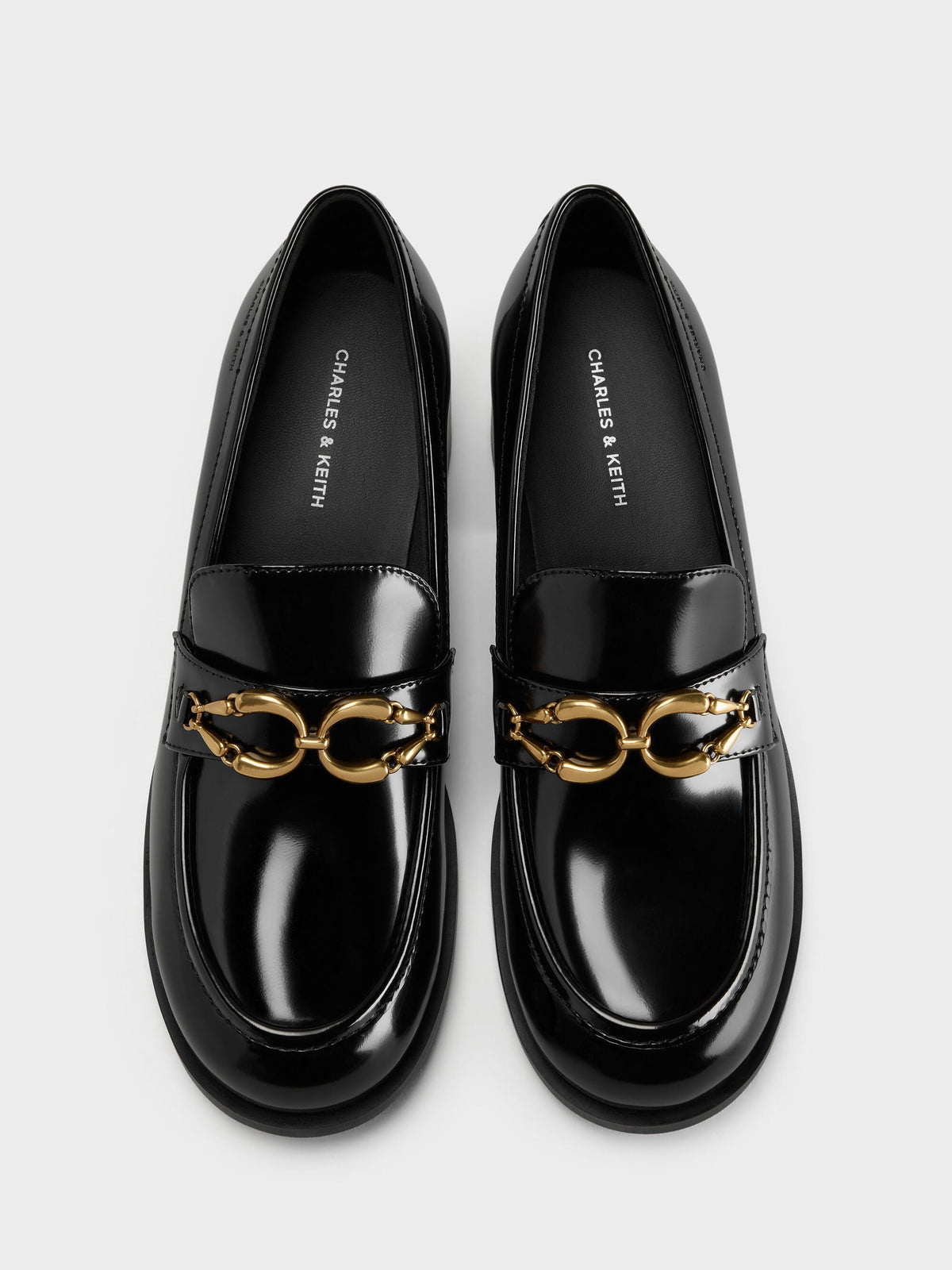 CHARLES & KEITH Quality / Metallic-Buckle Loafer Pumps - Black Box