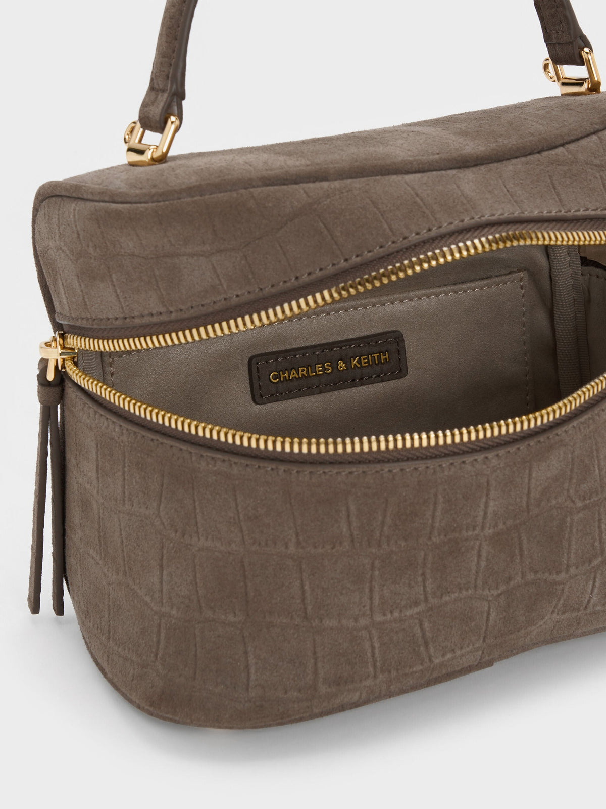 CHARLES & KEITH Hot Sale / Pansy Croc-Effect Vanity Bag - Stone Grey