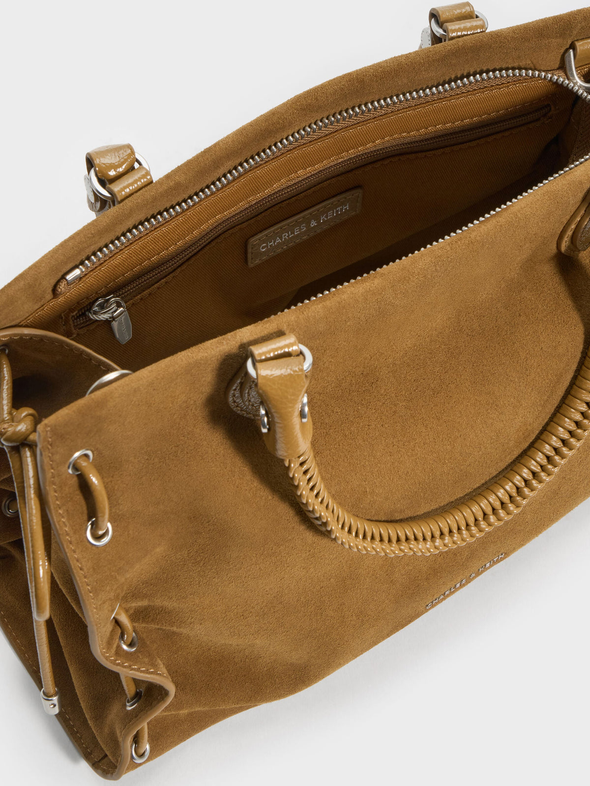 CHARLES & KEITH Classic / Large Nylah Grommet Lace-Up Tote Bag - Sahara Sand