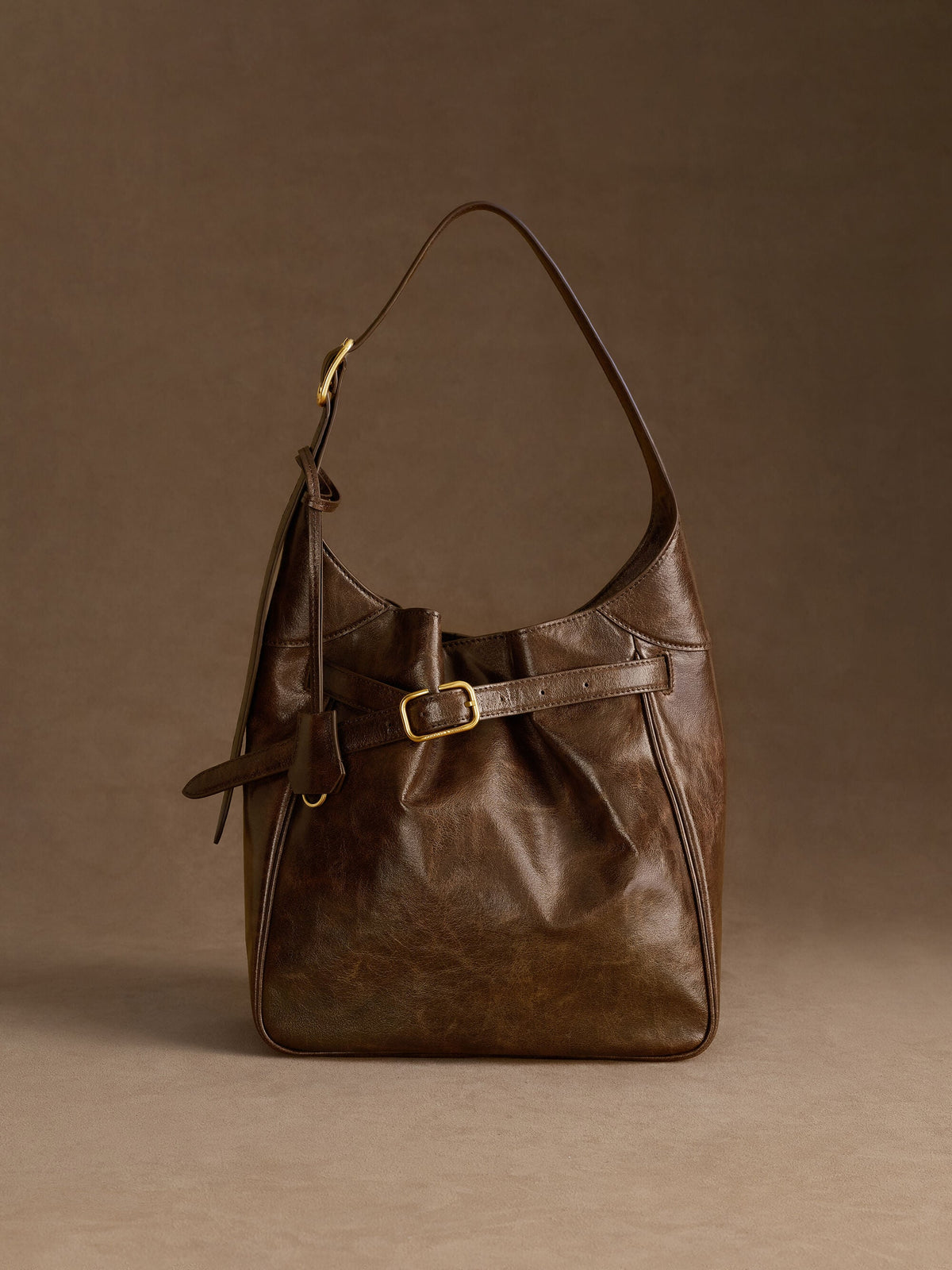 CHARLES & KEITH Popular / Victoria Belted Hobo Bag - Distressed Coffee
