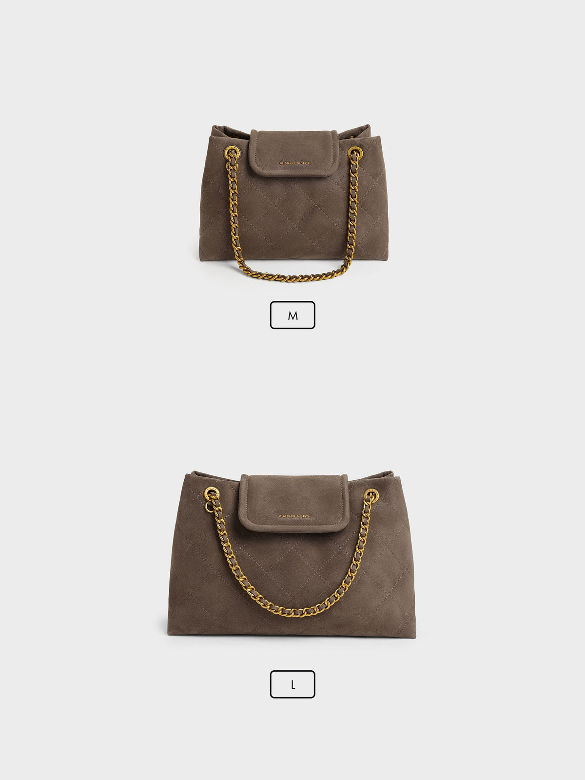 CHARLES & KEITH Special Offer / Large Apfra Quilted Shoulder Bag - Stone Grey