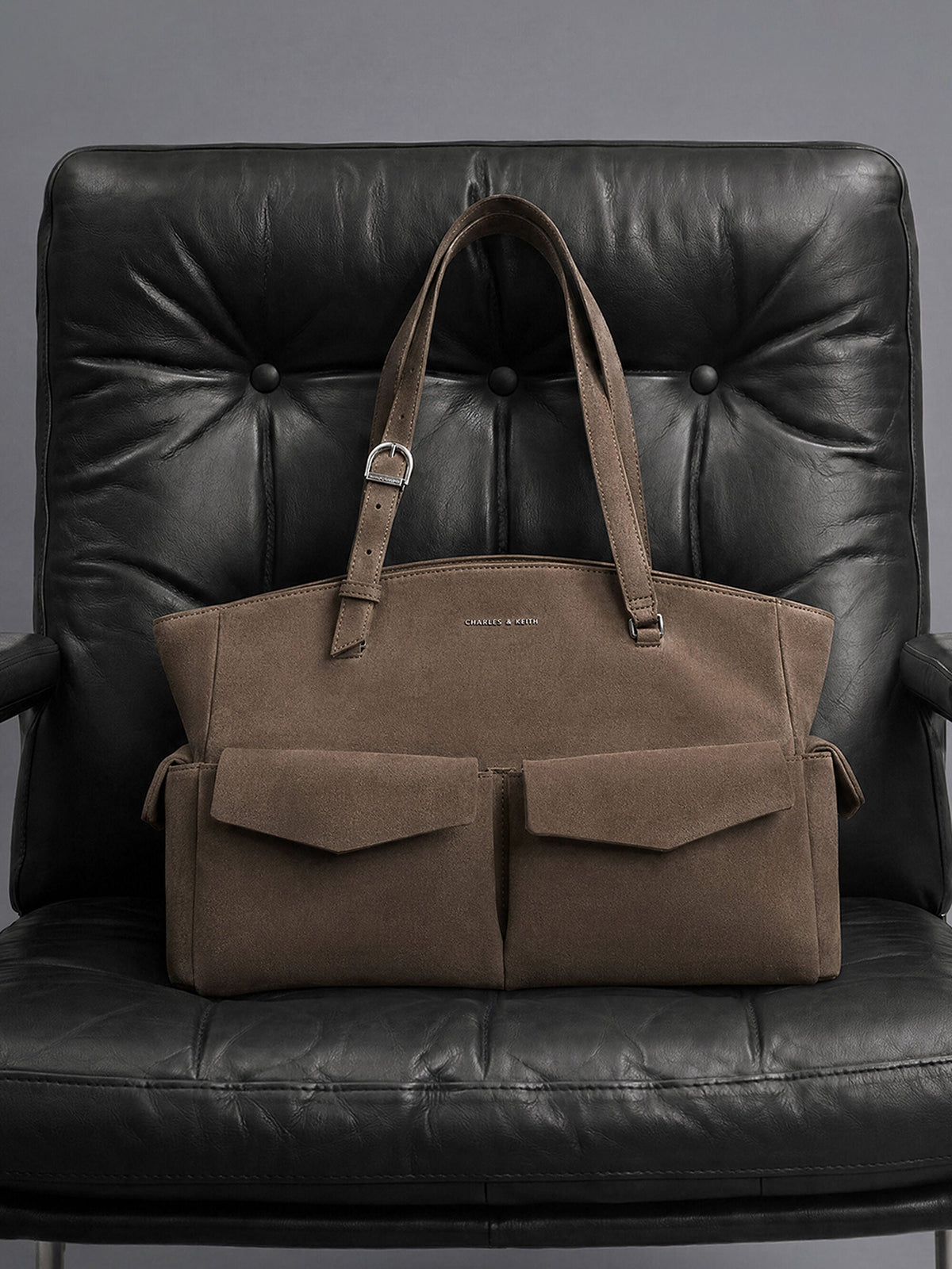 CHARLES & KEITH Trusted / Rachel Multi-Pocket Tote Bag - Stone Grey