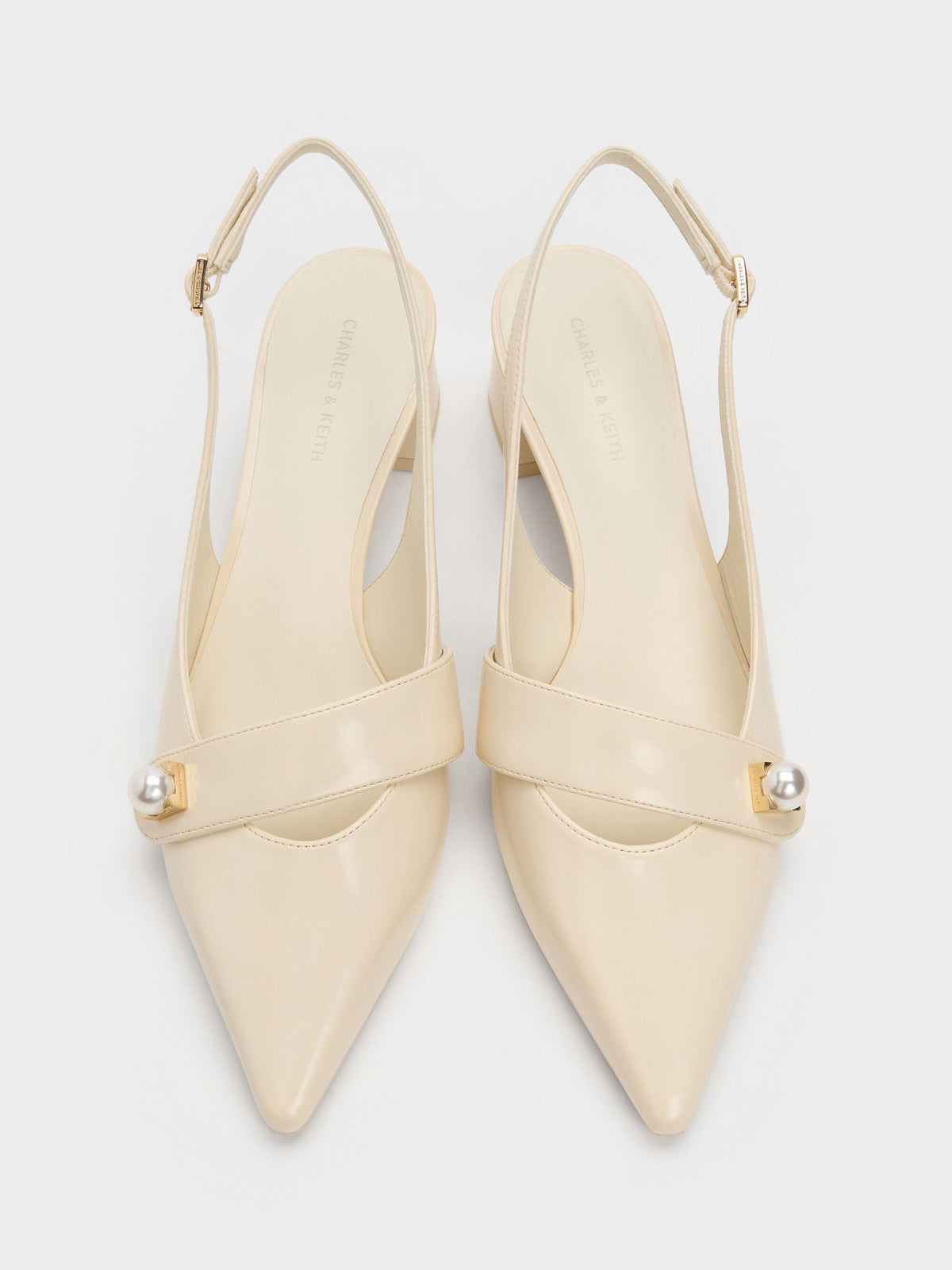 CHARLES & KEITH Hot Sale / Marie Pearl Slingback Pumps - Cream