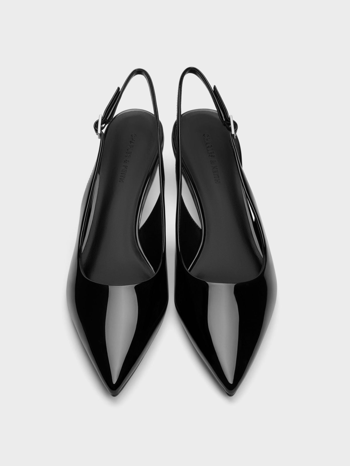 CHARLES & KEITH Signature / Curtis Patent Slingback Kitten Heels - Black Patent