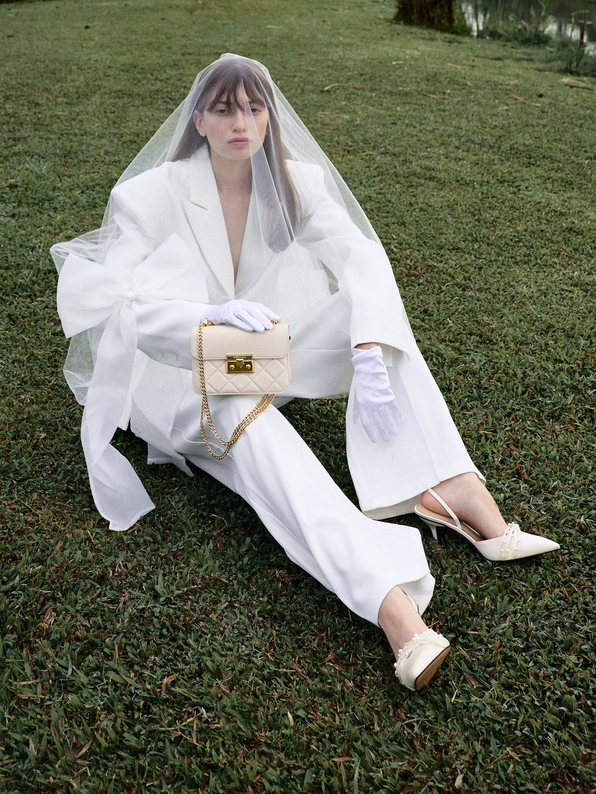 CHARLES & KEITH Featured / Leda Beaded Satin Ankle-Strap Pumps - White