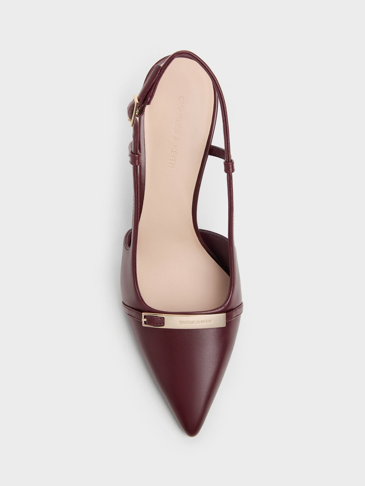 CHARLES & KEITH Hot Sale / Metallic-Bar Pointed Slingback Pumps - Burgundy