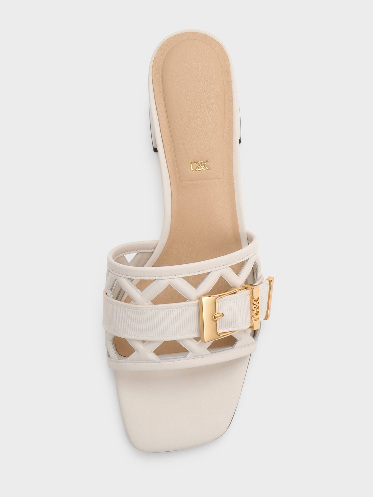 CHARLES & KEITH Discount / Whitney Leather Cut-Out Heeled Mules - Chalk