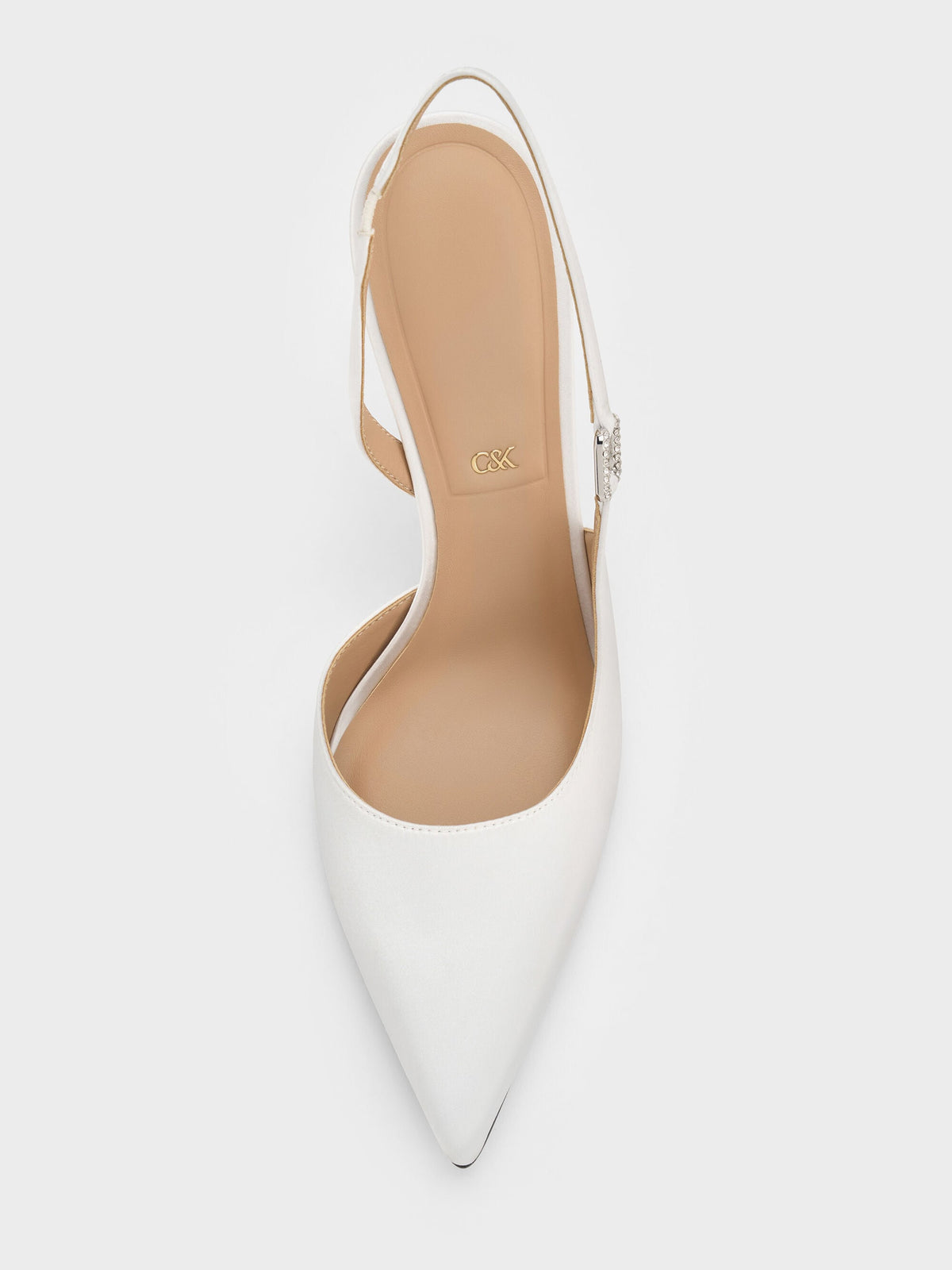 CHARLES & KEITH Signature / Crystal-Buckle Slingback Pumps - White
