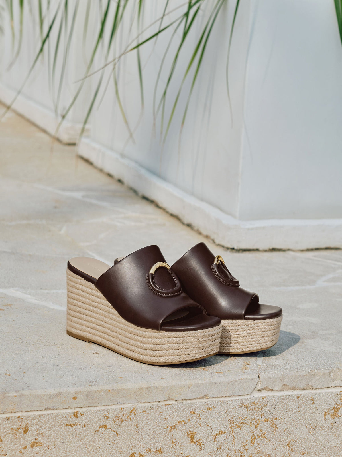 CHARLES & KEITH Everyday / Metallic-Accent Espadrille Wedges - Maroon
