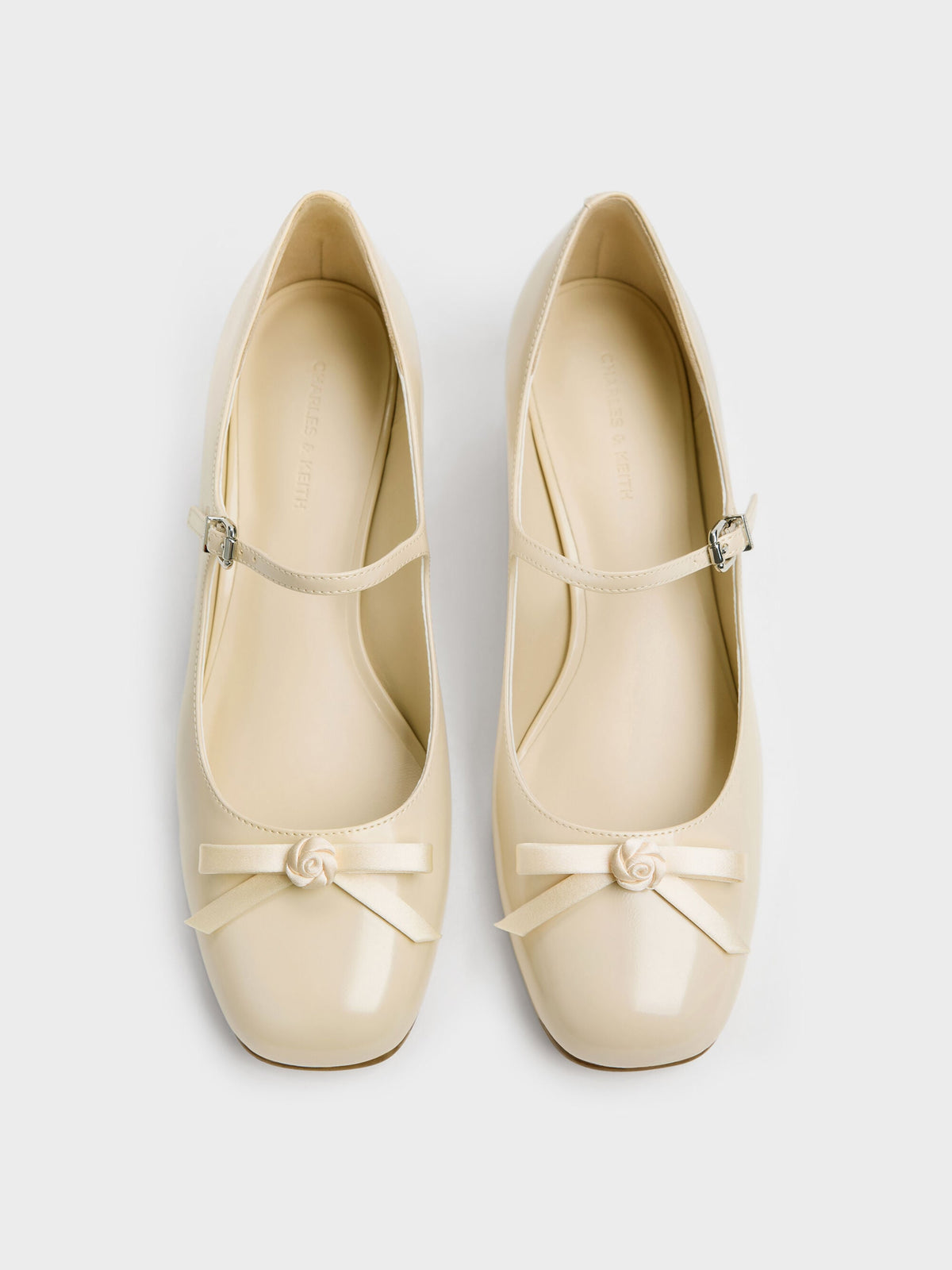 CHARLES & KEITH New / Kelis Rose-Bow Mary Jane Pumps - Beige