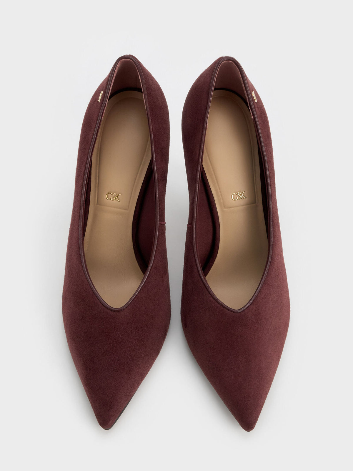 CHARLES & KEITH Featured / Leather & Suede Pointed Pumps - Burgundy