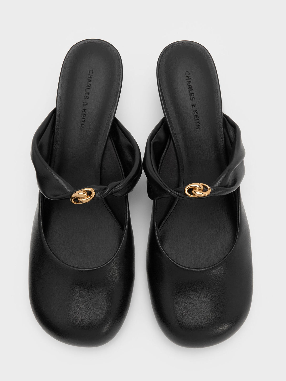 CHARLES & KEITH Smart Buy / Metallic-Accent Twisted-Strap Heeled Mules - Black