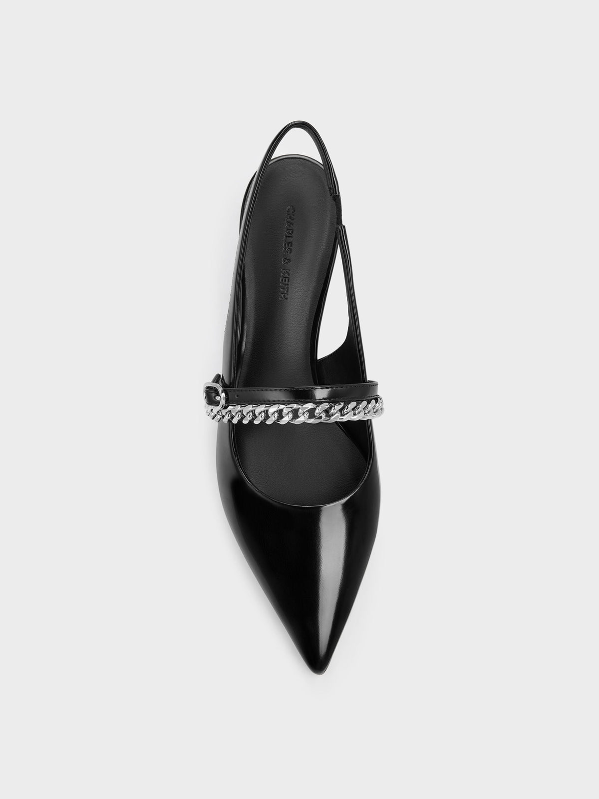 CHARLES & KEITH Best Seller / Georgie Chain Slingback Kitten Heels - Black Box