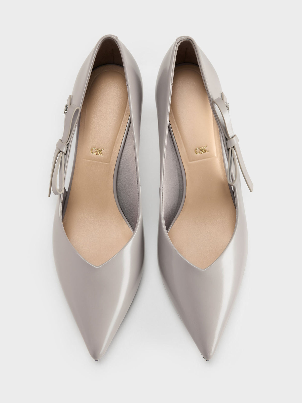 CHARLES & KEITH Popular / Anastasia Leather Kitten Heels - Grey