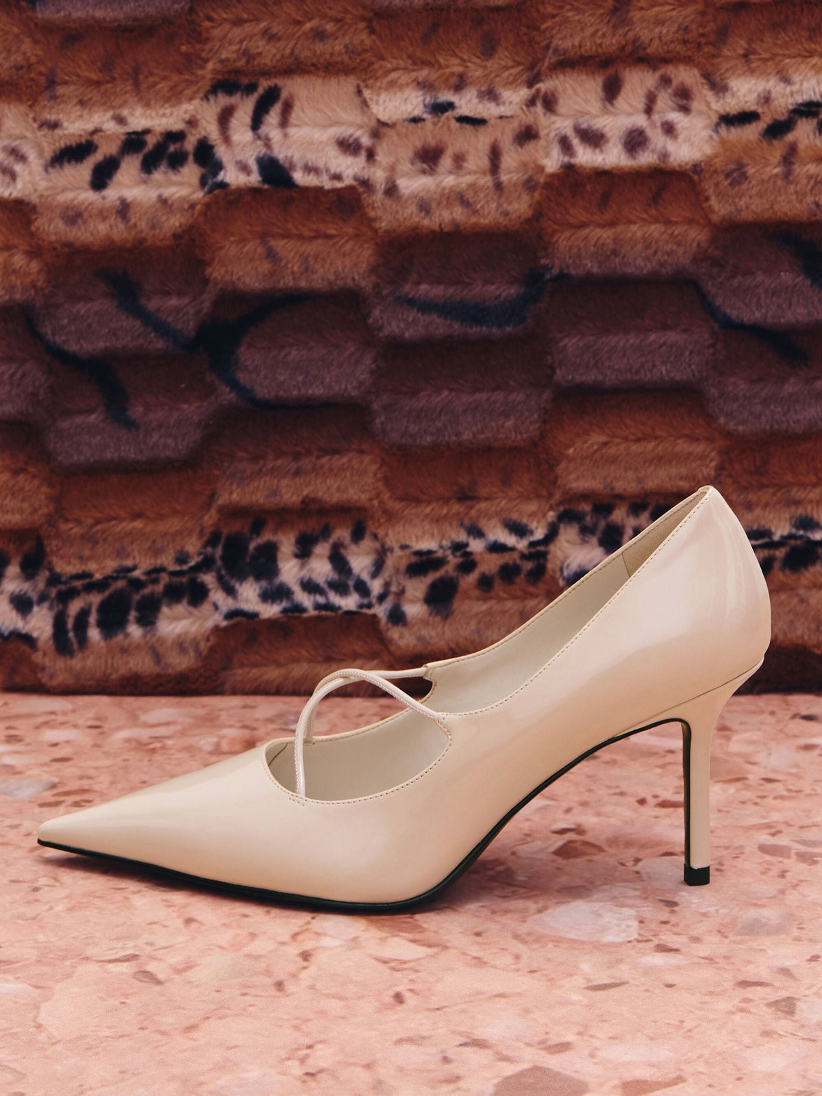 CHARLES & KEITH Hot Sale / Patent Crossover Pointed Pumps - Nude