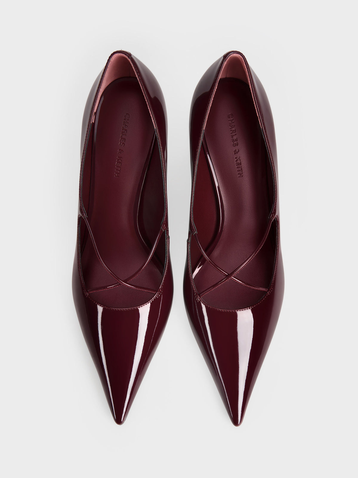 CHARLES & KEITH Everyday / Patent Crossover Pointed Pumps - Burgundy