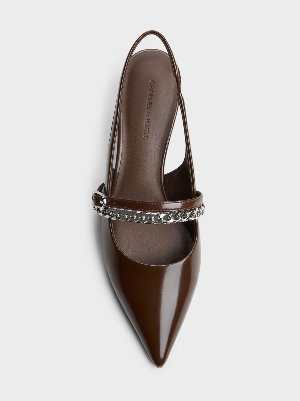CHARLES & KEITH Sale / Georgie Chain Slingback Kitten Heels - Dark Brown