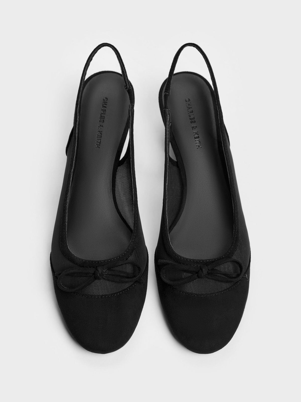 CHARLES & KEITH Essential / Mulligan Mesh Bow Slingback Pumps - Black Textured