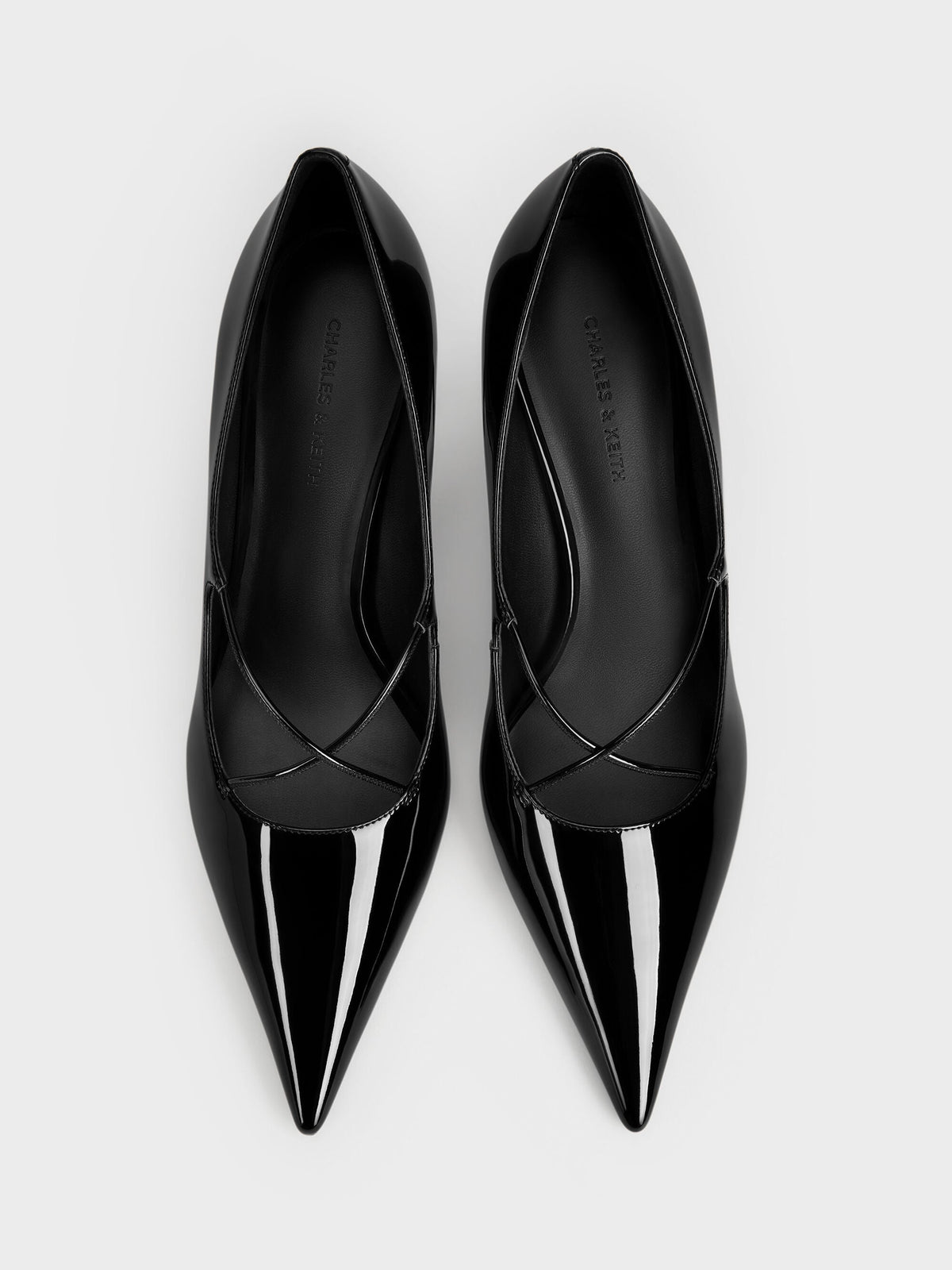 CHARLES & KEITH Premium / Patent Crossover Pointed Pumps - Black Patent