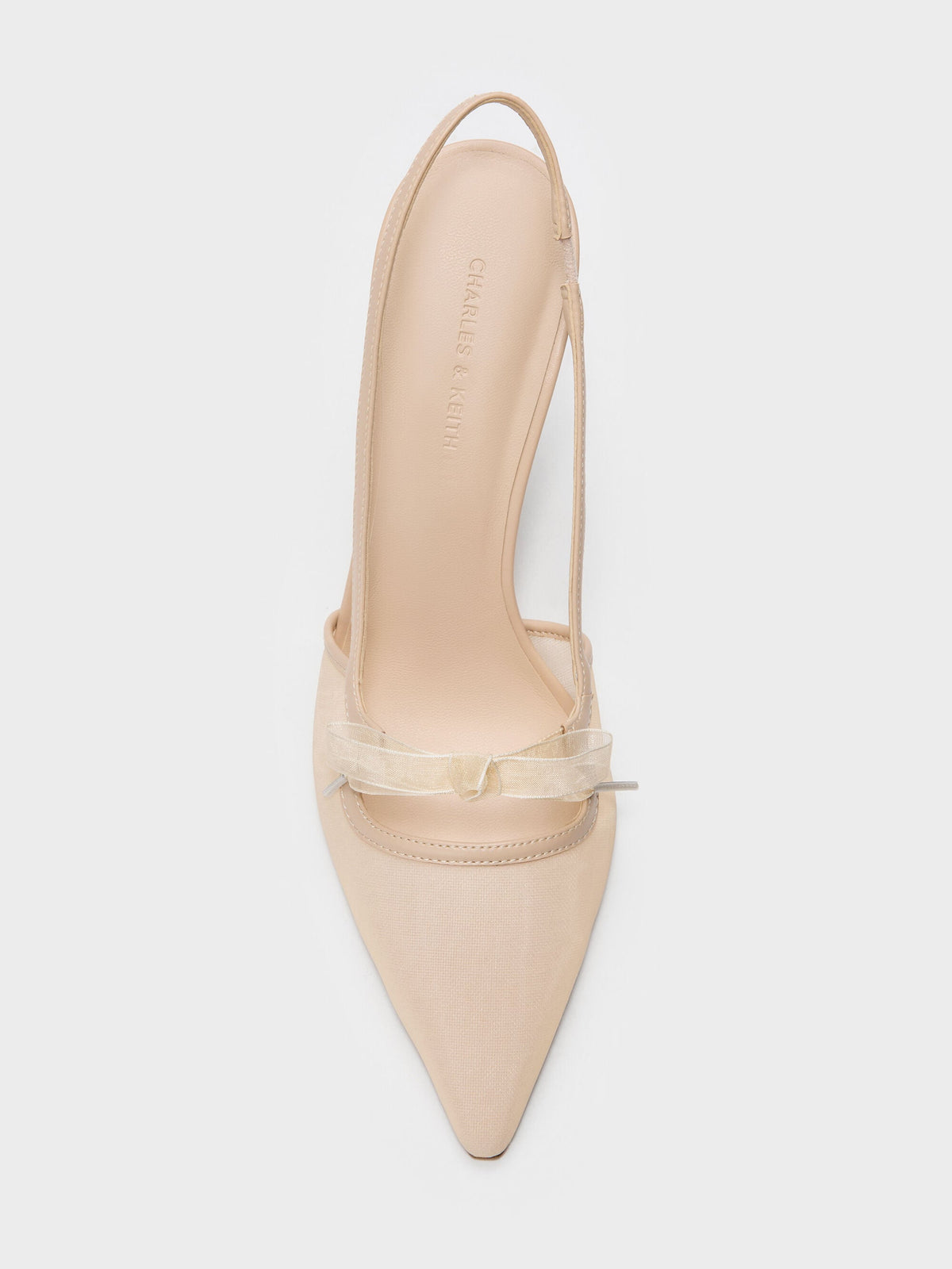 CHARLES & KEITH Recommended / Venetia Mesh Bow Pointed Slingback Pumps - Nude