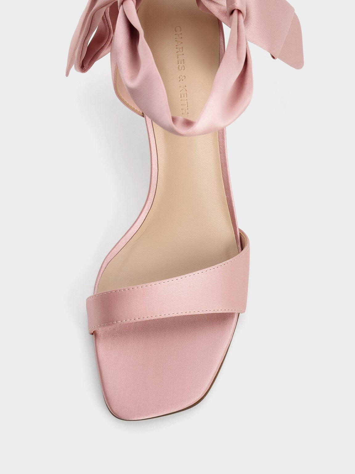 CHARLES & KEITH Essential / Eliana Satin Tie-Around Heeled Sandals - Pink