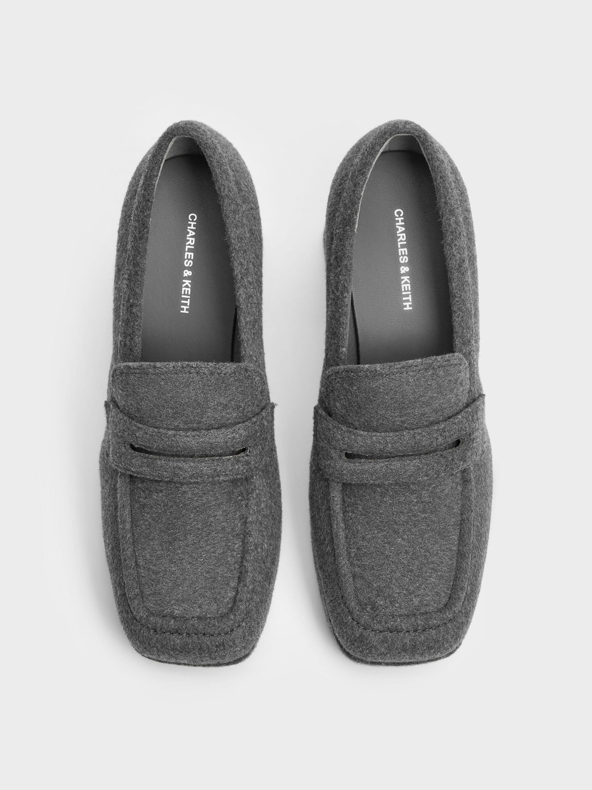 CHARLES & KEITH Special Offer / Felt Platform Penny Loafer Pumps - Grey